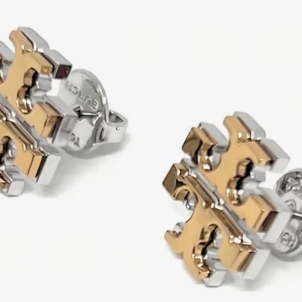 Tory Burch Gold and Silver Logo Earrings - Picture 3 of 3